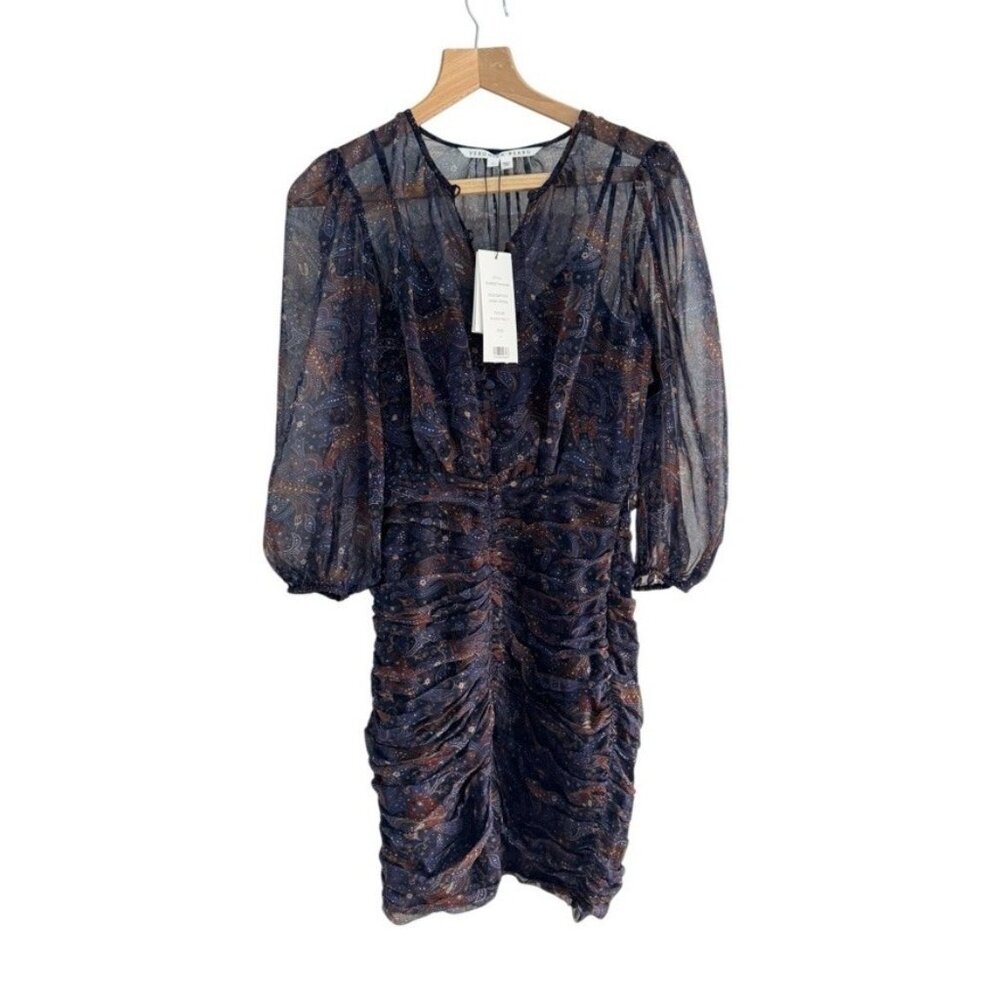 Veronica Beard Woman's Sz 2 Kerri Printed Silk Dress Black Blue Floral Print NWT - Picture 2 of 13